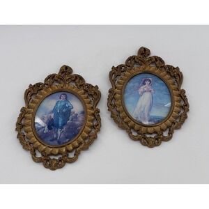 Mod Depose Gold Framed Prints Blue Boy & Pinkie Ornate Rococo Set of 2 Italy